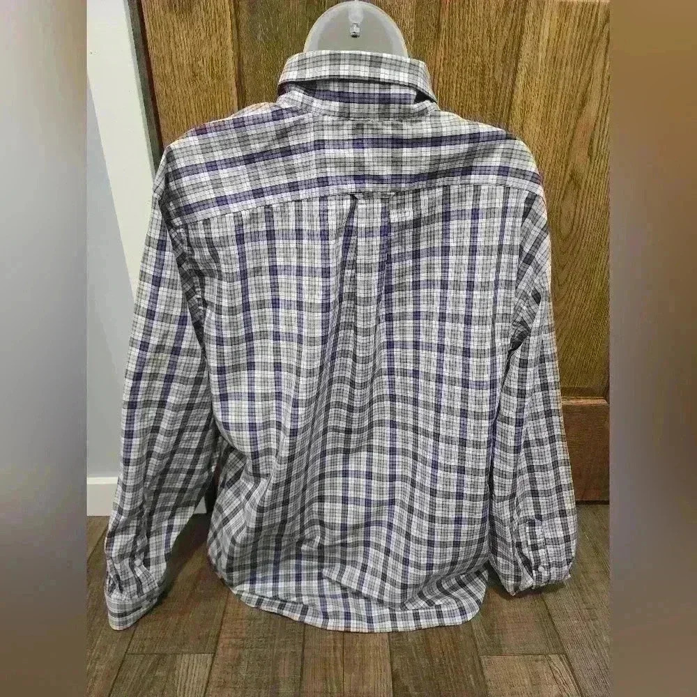 NAUTICA Shirt Mens XL Purple Gray Plaid Button Up Long Sleeve Classic Fit - Picture 3 of 6